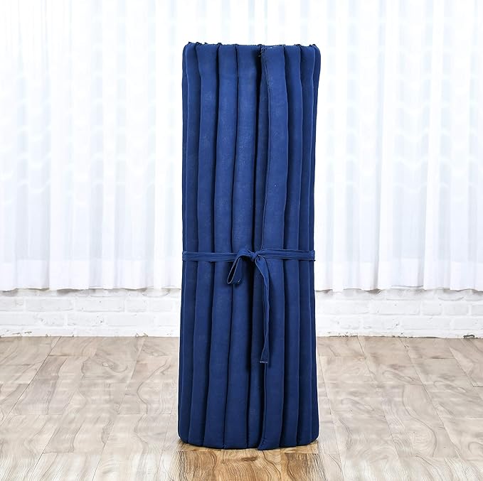 Leewadee - Kapok Roll Mat – Handcrafted Folding Sleep & Relaxation Mattress from Thailand, Ideal as Guest Bed, Camping Mat, Yoga Mat or Traditional Futon, 75 x 39 inches, Blue