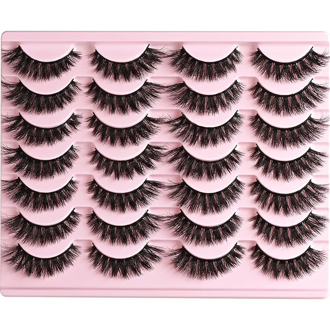 Lashes Wispy False Eyelashes Cat Eye Lash Strips Natural Look Fake Mink Eyelash Pack 14 Pairs Lightweight Fluffy Cateye Lashes Soft Cotton Band 6-13mm Wispies Full Easy Eyelashes for Women