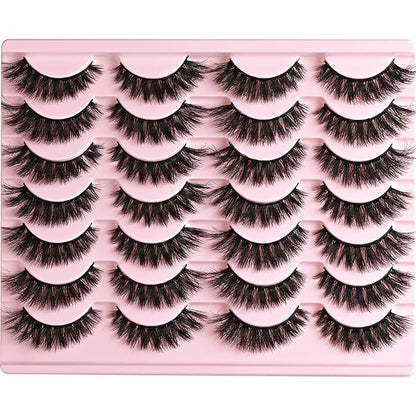 Lashes Wispy False Eyelashes Cat Eye Lash Strips Natural Look Fake Mink Eyelash Pack 14 Pairs Lightweight Fluffy Cateye Lashes Soft Cotton Band 6-13mm Wispies Full Easy Eyelashes for Women