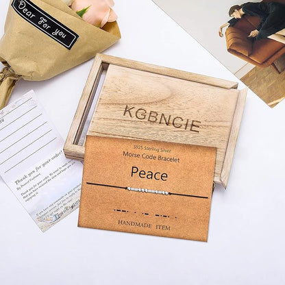 KGBNCIE Morse Code Bracelet for Women Sterling Silver Beads on Silk Cord Secret Message Fuck Friendship Inspirational Encouragement Bracelet Gift for Her