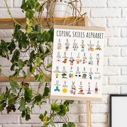 DNEULYR Coping Skills Alphabet Mental Health Wall Art Poster, Alphabet Posters for Classroom Wall, ABC Learning Poster Wall Decor for Nursery Kids Room Playroom Preschool, 12x16 Inches