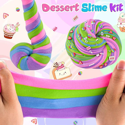 LAWOHO 2X120ml Butter Slime Kit Includes Two-Toned Butter Slime with 6 Packs Add-Ins, Slime for Kids Party Favors, Dessert Butter Slime Kit for Girls Boys Birthday Halloween Christmas Easter Gifts