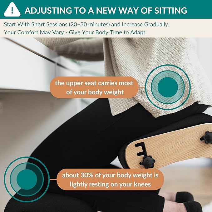 Ergonomic Kneeling Chair with Adjustable Seats - Knee Chair for Posture Correction & Kneel Rocking Stool for Desk - Back Pain Relief and Support for Home and Office