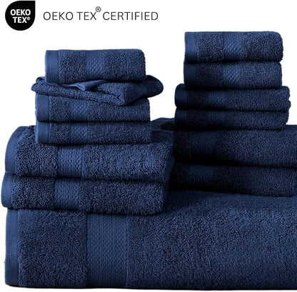 LANE LINEN 24 PC Premium Towel Set - 2 Bath Sheets, 4 Bath Towels, 4 Fingertip, 8 Washcloths, 6 Hand Towels - 100% Ringspun Cotton - Highly Absorbent Towels for Bathroom, Gym, Hotel & Spa - Navy Blue