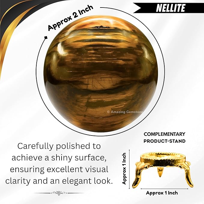 Amazing Gemstone Nellite Crystal Ball with Stand - 2 Inches Crystal Sphere Meditation Balls for Witchcraft and Decorative Balls