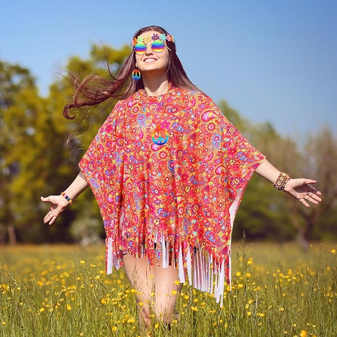 5 Pcs Hippie Costume Accessories Set Women, 60s 70s Party Dressing Accessory Peace Sign Necklace Party Decorations for Party