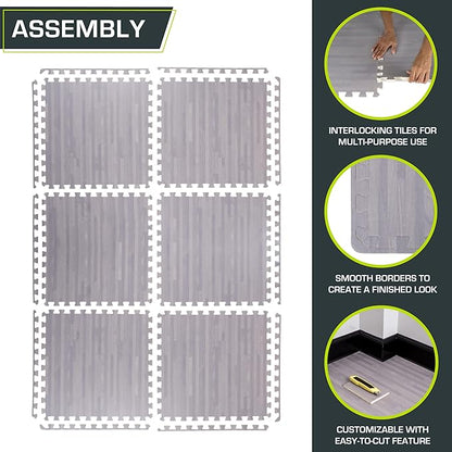 ProsourceFit Wood Grain Puzzle Mat 1/2-in, 6 EVA Foam Interlocking Floor Tiles (24SQ FT) for Secure Indoor Room Workout Flooring and Playmat, Dark Oak