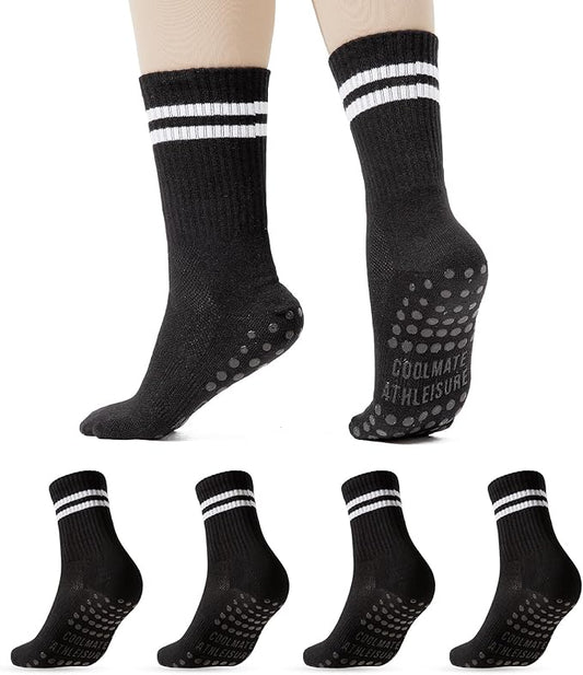 CoolMate Pilates Socks with Grips for Women, Yoga Socks, Crew Non Slip Women for Workout, Barre, Pilates Gifts