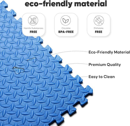 Home Gym Mat, Puzzle Exercise Mat, EVA Interlocking Foam Floor Tiles for Home Workout Equipment and Kids' Play Areas -, 24 in x 24 in x ½ in, Blue 36 Tiles