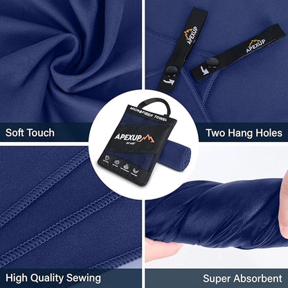 APEXUP Microfiber Travel Towel, Ultra Absorbent Quick Dry Towels, Lightweight Gym Sports Camping Towel for Workout, Yoga, Beach, Shower, Swimming (72"×40", Navy Blue)