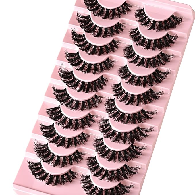 Lashes False Wispy Eyelashes Volume Cat Eye Lash Strips Fake Mink Eyelash Pack Natural Look 8-16mm Fluffy Full Strip Lashes Set Clear Band Easy Eyelashes for Beginners with Cluster Looking