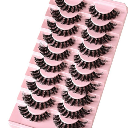 Lashes False Wispy Eyelashes Volume Cat Eye Lash Strips Fake Mink Eyelash Pack Natural Look 8-16mm Fluffy Full Strip Lashes Set Clear Band Easy Eyelashes for Beginners with Cluster Looking