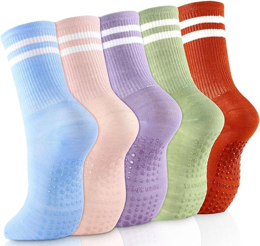 Non-Slip Pilates Socks with Grips for Women 5 Pairs Cute Yoga Socks Grippy for Yoga Barre Ballet