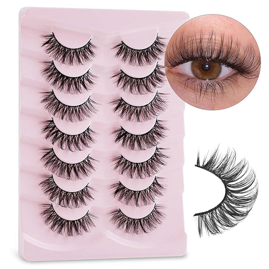 Onlyall Natural Lashes Wispy Lashes Natural Look False Eyelashes Natural Flared Eyelashes False Eye Lashes Soft Fluffy Lashes 7 Pairs Curl-02