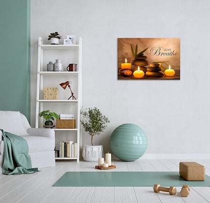 YIOZHAOFH Zen Wall Decor Just Breathe Motivational Bathroom Wall Art Yoga Room Poster for Women Spa Picture Painting Spiritual Artwork Framed for Living Room Ready to Hang (28L x 44W)