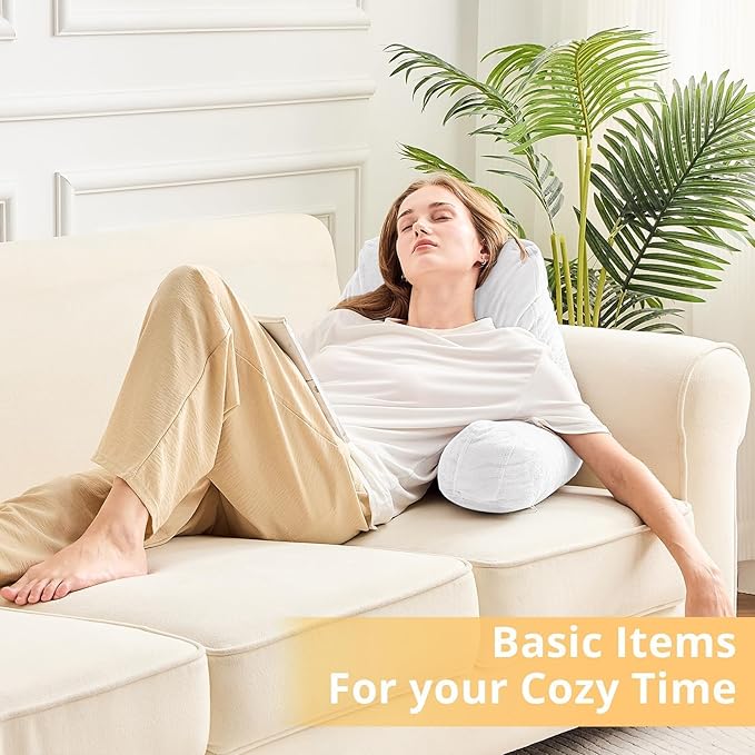 Sasttie Reading Pillow, Velvet Back Pillow for Bed Sitting Up, Adult Back-Rest Support Cushion with Arms for Sit Up on Couch, Sofa, and Floor, Dorm Essentials, Reading Accessories, White