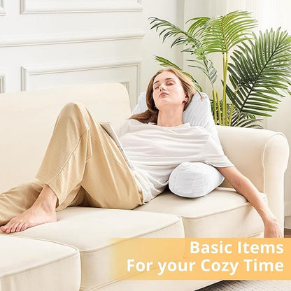Sasttie Reading Pillow, Velvet Back Pillow for Bed Sitting Up, Adult Back-Rest Support Cushion with Arms for Sit Up on Couch, Sofa, and Floor, Dorm Essentials, Reading Accessories, White