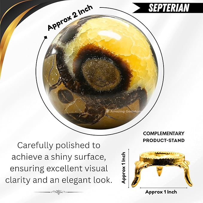 Amazing Gemstone Septarian Crystal Ball with Stand - 2 Inches Crystal Sphere Meditation Balls for Witchcraft and Decorative Balls