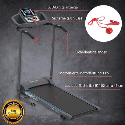 SereneLife Electric Folding Treadmill Exercise Machine - Smart Compact Digital Fitness Treadmill Workout Trainer w/Bluetooth App Sync, Manual Incline Adjustment, for Walking, Running, Gym