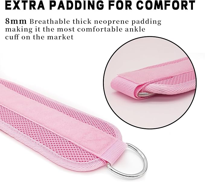 Fitness Ankle Straps for Cable Machines, 2 Pack Comfortable Adjustable Padded Ankle Wrist Cuffs, Kickback Glute Workouts for Men Women, D-Ring Leg Straps with Neoprene Padding