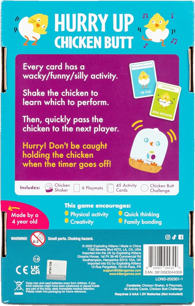 Exploding Kittens Hurry Up Chicken Butt 2-6 Players - Ages 4+ - 2 Minutes to Play - Hot Potato Style Card Game - Fun Card Game, Family Game Night, Creative Kids Game