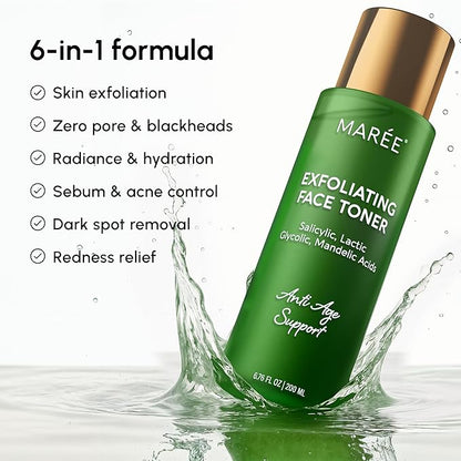 MAREE Exfoliating Toner with Salicylic Acid – AHA BHA Face Exfoliant & Pore Cleaner – BHA Liquid Exfoliant for Sebum & Dead Skin Care Remover – Face Exfoliator – Acido Salicilico Exfoliante Facial