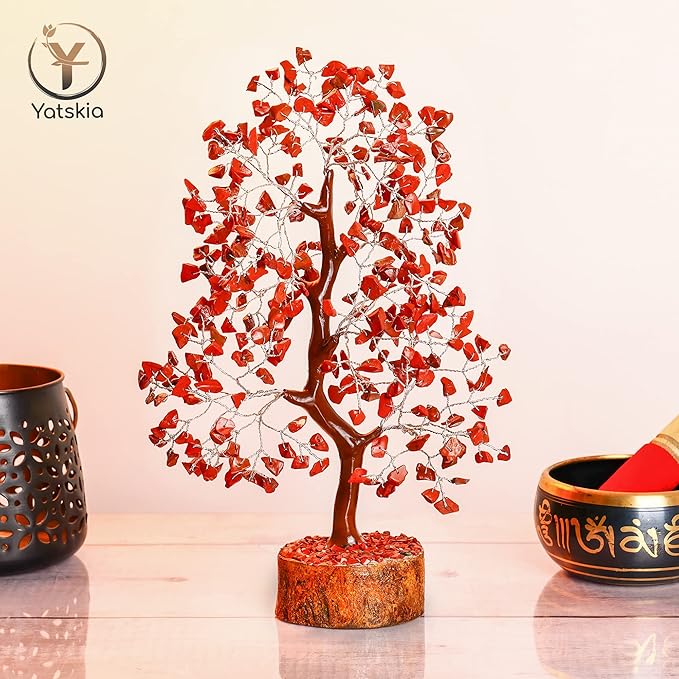 YATSKIA Red Jasper Crystal Tree of Life - Crystals and Stones - Home Office Decor - Desk Accessories - Bonsai Tree - Gemstones and Crystals