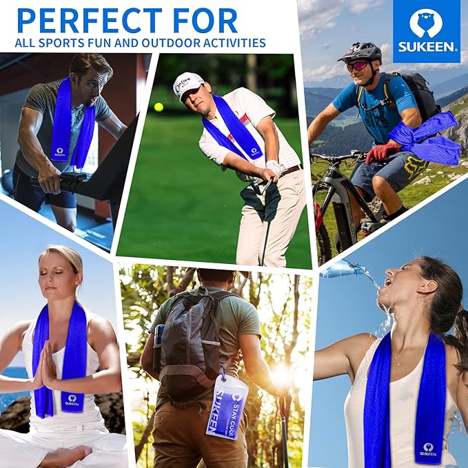 Sukeen 4 Pack Cooling Towel (40"x12"), Ice Towel, Soft Breathable Chilly Microfiber Sports Towel for Yoga, Sport, Running, Gym, Workout, Camping, Fitness, Workout & More Activities (Dark Blue)