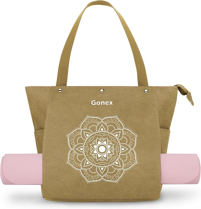 Gonex Yoga Mat Bag, Yoga Gym Bag Tote Bag with Multi Pockets For Women Men, Canvas Yoga Mat Carrier Take in Out Mat Easily For Pilates Travel Workout Office