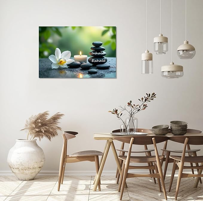 YIOZHAOFH Louts Wall Art Yoga Room Painting Zen Office Decor Women Spa Picture Calming Relax Canvas Prints Inhale Exhale Artwork Framed for Living Room Ready to Hang (16L x 24W)