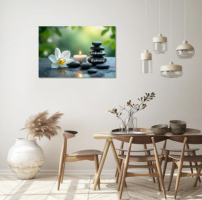YIOZHAOFH Louts Wall Art Yoga Room Painting Zen Office Decor Women Spa Picture Calming Relax Canvas Prints Inhale Exhale Artwork Framed for Living Room Ready to Hang (16L x 24W)