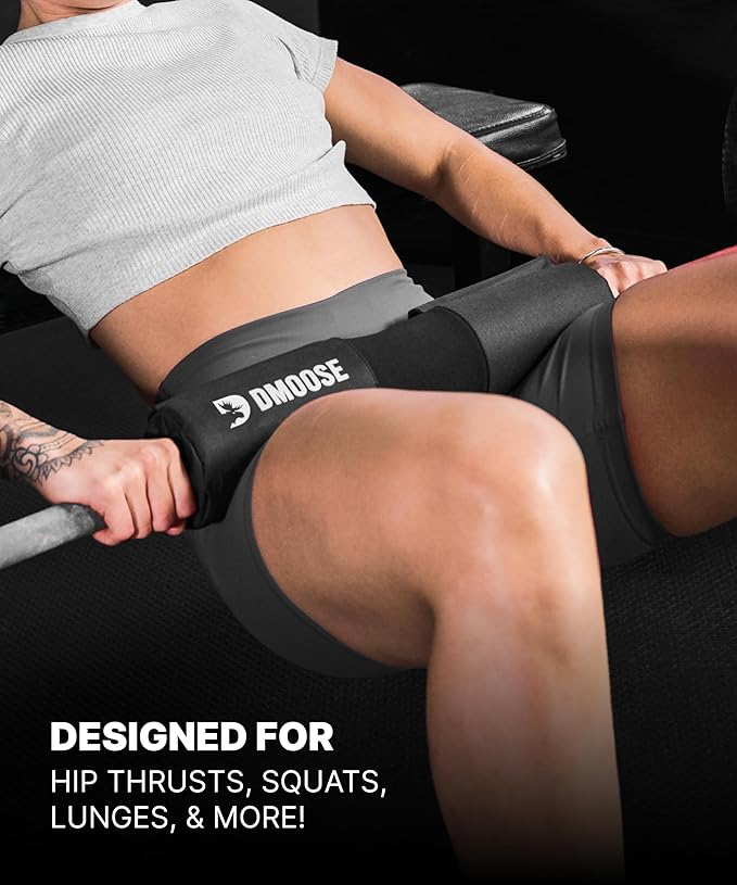 DMoose Fitness Barbell Pad for Hip Thrust, Squat & Lunges - Non-Slip Thick Foam Cushion for Neck and Back Support with Two Straps - Hip Thrust Pad for Leg Day - Fits All Olympic Bars and Smith Machine