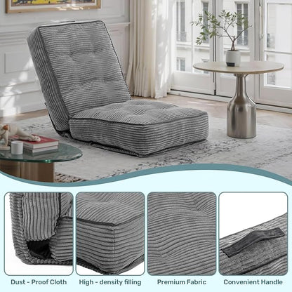 HollyHOME Adjustable Floor Chair with 6 Positions, Folding Lazy Sofa Recliner with Back Support, Thick Sponge Cushion and Portable Handle, Comfy Gaming Meditation Chair for Dorm, Bedroom, Dark Grey