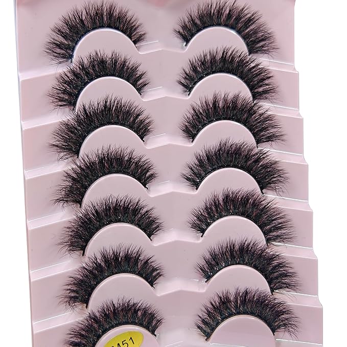 MIKIWI Wispy Strip Lashes Fluffy Faux Mink Eyelashes Volume Lashes 7 Pairs False Eyelashes(M51)