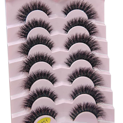 MIKIWI Wispy Strip Lashes Fluffy Faux Mink Eyelashes Volume Lashes 7 Pairs False Eyelashes(M51)