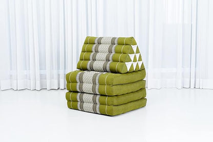 Leewadee Comfortable Japanese Floor Mattress - Thai Floor Bed with Triangle Cushion - Futon Mattress - XL Extra Long Thai Massage Mat, 89 x 20 inches, Green, Kapok Filling