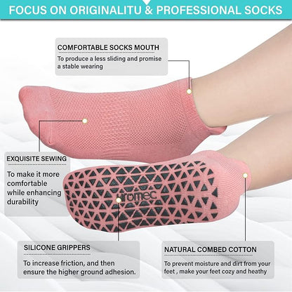 Non Slip Yoga Socks with Grips for Pilates, Ballet, Barre, Barefoot, Hospital Anti Skid Socks for Women and Men