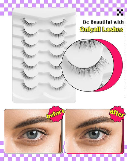 Onlyall Natural Lashes Wispy Lashes Natural Look False Eyelashes Natural Flared Eyelashes False Eye Lashes Soft Fluffy Lashes 7 Pairs HF50-Short Lashes
