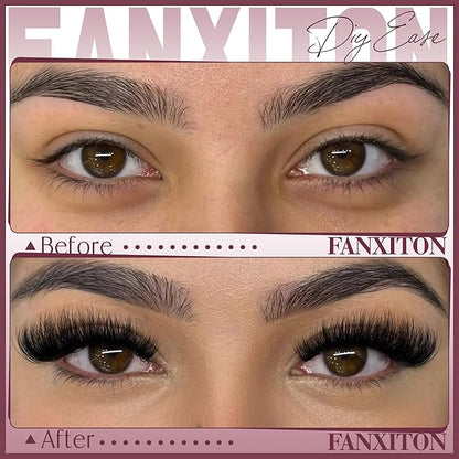 Cluster Lashes Volume Lash Clusters D Thick Eyelashes Extensions 14-16mm Mix 80D+100D Individual Lashes Thin Band Lash Bond and Seal Tweezers for DIY Lash Extension Beginners