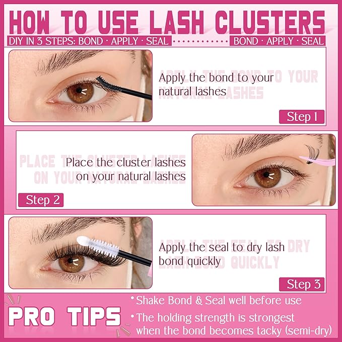 Cluster Lashes 240 pcs Wispy Lash Clusters D Natural Eyelashes Extensions 14-16mm Mix 30D+40D Individual Lashes Thin Band Lash Bond and Seal Tweezers for DIY Lash Extension Beginners