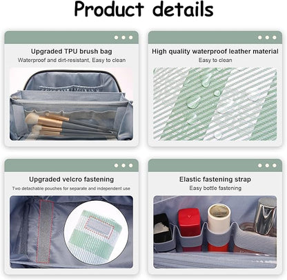 BOYATU Travel Makeup Bag Organizer Cosmetic Bag: 3 Pcs Set Make up Bags for Women with Handle - Waterproof Vegan Leather Toiletry Bags Travel Essentials Pouch with Compartments (F-02-Green)
