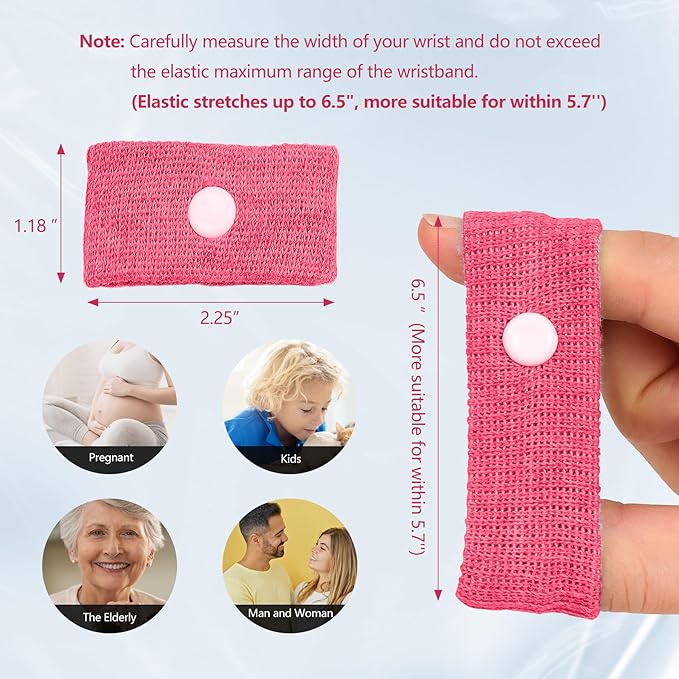 Motion Sickness Wristband, Anti-Nausea Acupressure Wrist Band for Nausea Relief, Dizziness and Vomiting from Car Sea Boat Flying Travel Sickness for Adults and Kids (Rose Red, Large, 2 Pairs)