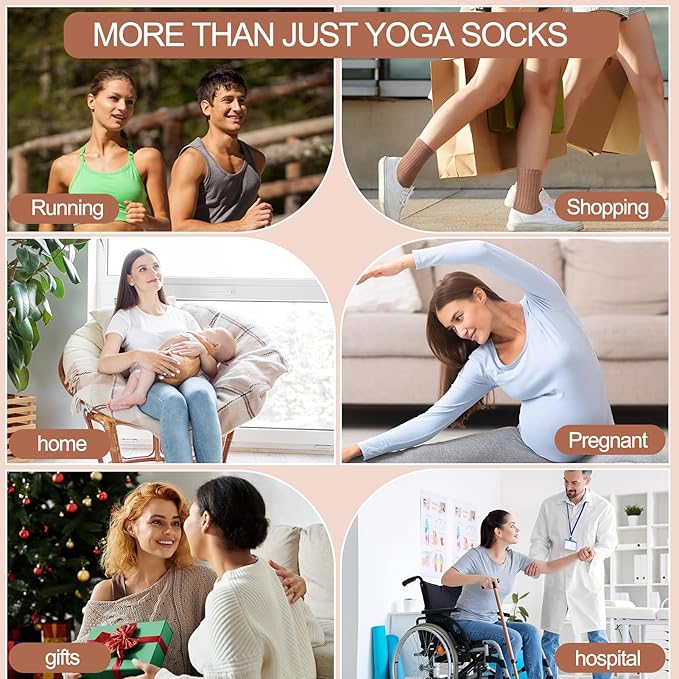 Jspupifip 4 Pairs Pilates Socks with Grips for Women Cotton Athletic Crew Socks for Barre Hospital Workout
