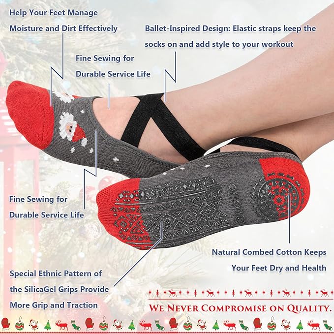 Ozaiic Yoga Socks for Women Non-Slip Grips & Straps, Ideal for Pilates, Pure Barre, Ballet, Dance, Barefoot Workout