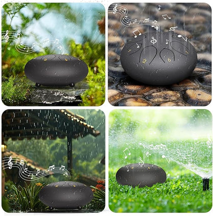 Rain Drum for Outside Garden, 6 Inches 8 Notes Steel Tongue Chakra Drums, Waterproof Echo Rain Chime Meditation Drums, Musical Instruments for Adult Gift with Bag, Music Book, Drum Mallets (Black)