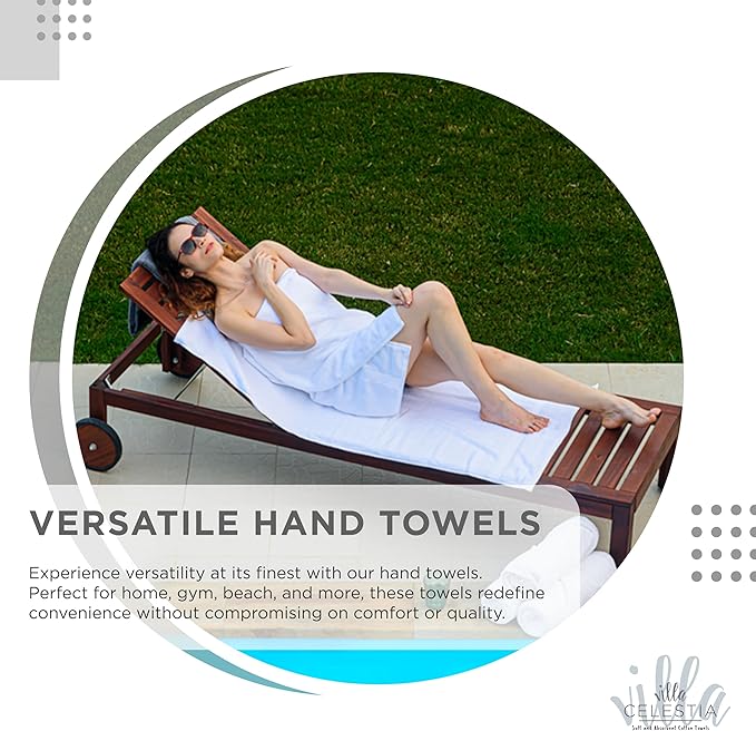 100% Cotton Hand Towel Set of 2, (16 x 28 inches) Sustainable, Soft, Highly Absorbent, Quick Drying, Combed Cotton Hand Towels Pack of 2 Ideal for Hotels, Spa, Bathroom, Dorm, White
