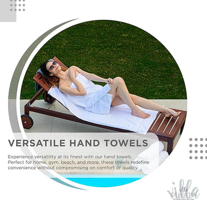 100% Cotton Hand Towel Set of 2, (16 x 28 inches) Sustainable, Soft, Highly Absorbent, Quick Drying, Combed Cotton Hand Towels Pack of 2 Ideal for Hotels, Spa, Bathroom, Dorm, White