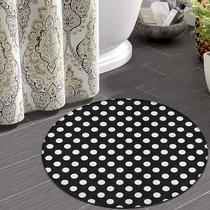 Large Home Decor Mat, Soft Round Yoga Carpet, Non-Slip Machine Washable Home Office Circle Rug Compatible with White Black Polka Dots
