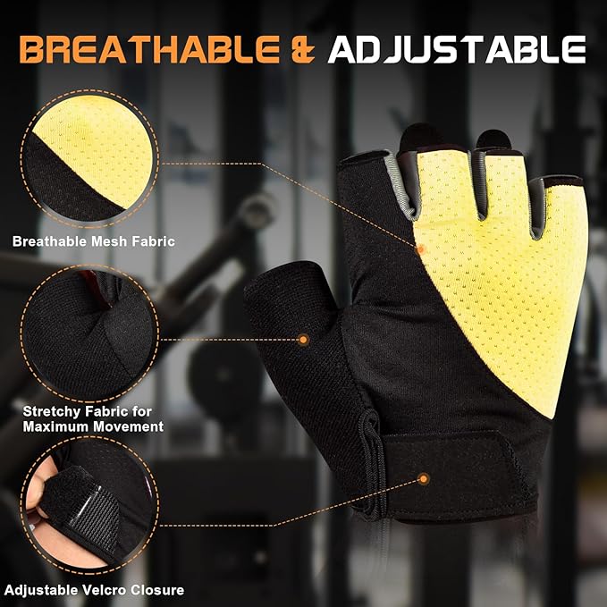 Sunnex Gym Gloves - Fingerless, Breathable Workout Gloves for Weightlifting, Cycling & More
