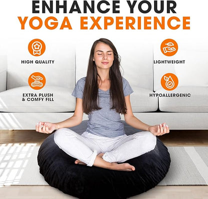 Cheer Collection Extra Large Floor Pillow, 32" Round Meditation Cushion, Oversized Yoga Pillow & Floor Cushions for Adults, Floor Pillows for Sitting, Meditation, and Seat Cushion- Black